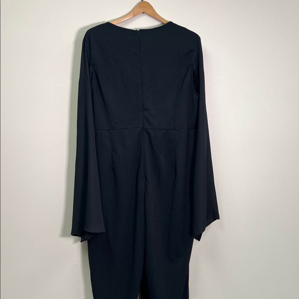New Dressy Black High Waist Jumpsuit Deep V-Neck Split Long Sheer Sleeves 3X - Picture 6 of 15